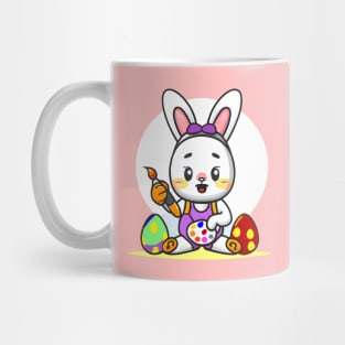 Easter Bunny Coloring Eggs, Easter Bunny Painting, Cute, Fun, in Pink Mug